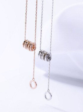 925纯银镶钻小蛮腰链条流苏圆环项链女轻奢高级感精致锁骨链7936T