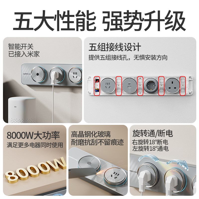 智能轨道插座超薄电力导轨厨房客厅卧室模块化无线电源扩展排插