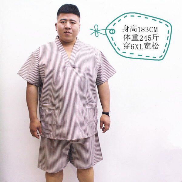浅咖啡色条纹特大码汗蒸服 200斤足疗服 300斤按摩服 浴服男大码