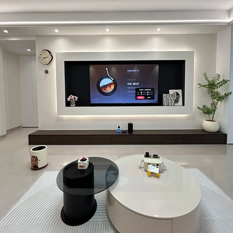 网红75/85/100寸不锈钢电视壁龛嵌入式金属悬浮电视背景墙电视柜