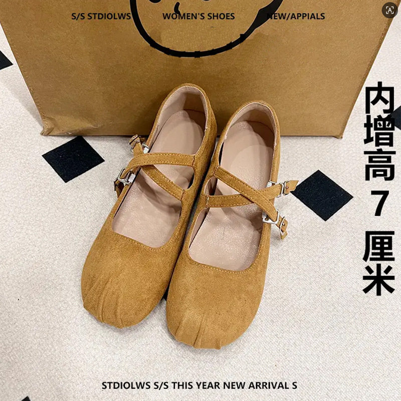 不累脚法式内增高玛丽珍鞋女7CM小个子厚底浅口单鞋女软底奶奶鞋