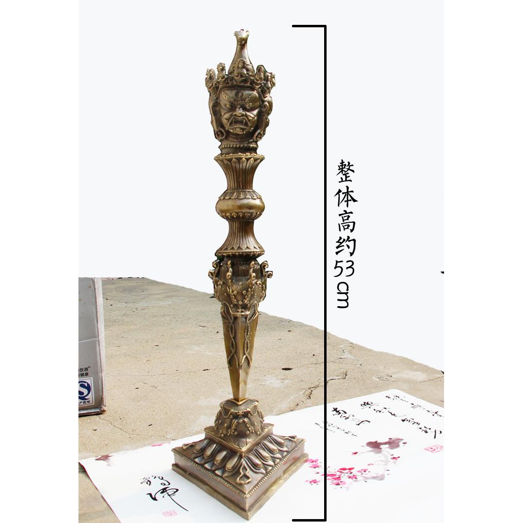 特大号精品金刚杵铜普巴铜杵三面马头明王金刚撅法器带底座摆件纯