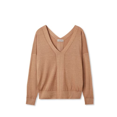 Falconeri女士经典宽松羊绒V领针织衫拼接套头针织衫Dml250E