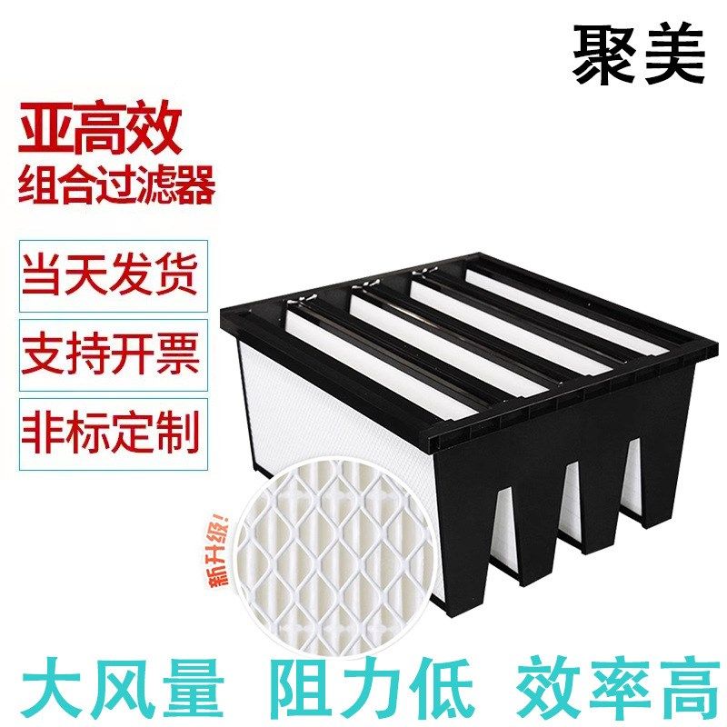 加工W型亚高效过滤器大风量组合式中效袋式过滤网耐高温空气净化