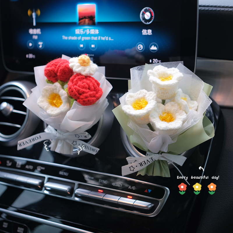 手工编织玫瑰花束diy材料包车载香薰香水汽车空调出风口装饰礼物