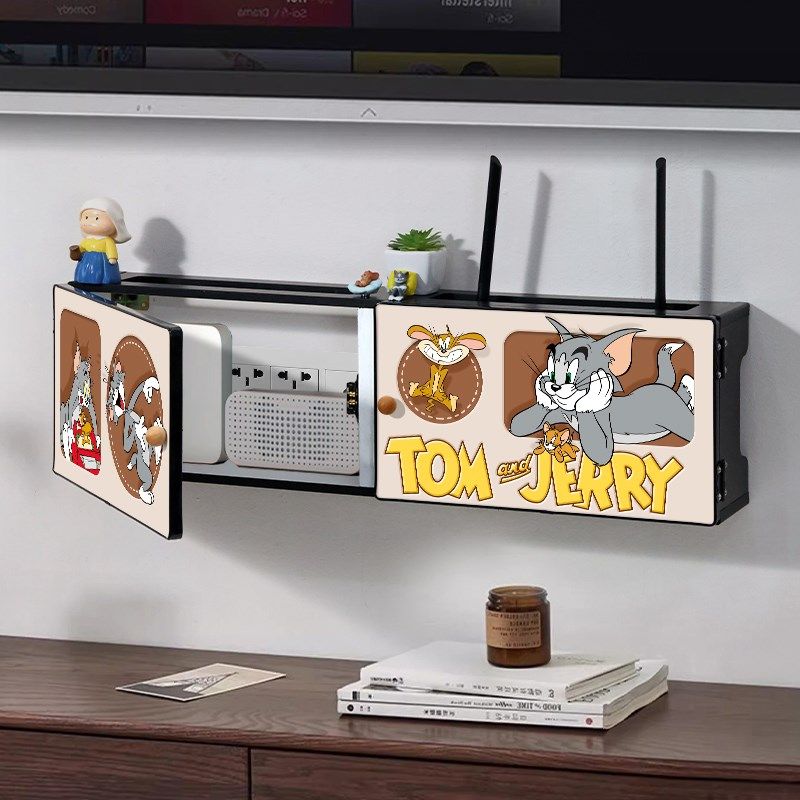 猫和老鼠无线路由器收纳盒壁挂式免打孔WiFi置物架插排遮挡箱装饰