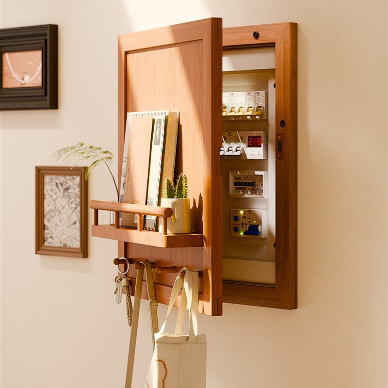 电表箱装饰画配电箱壁挂挂衣架墙上置物架实木多功能门后挂衣钩子