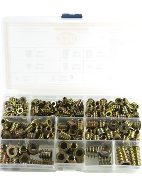 230pcs彩锌带介内六角内外牙梯形螺母家具内六角自攻螺帽套装盒装