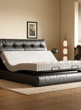 意式极简智能电动床现代简约多功能升降遥控主卧网红轻奢皮艺大床