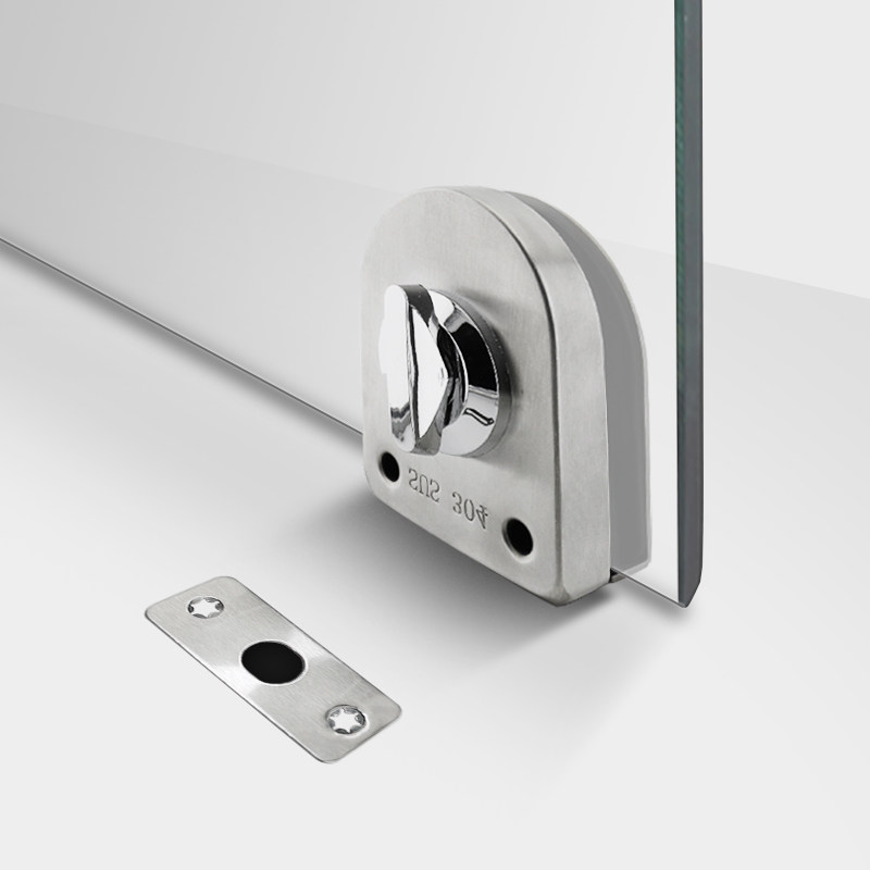 智地无框玻璃门不锈钢免开孔地插销锁办公室单门双门配套插销地锁