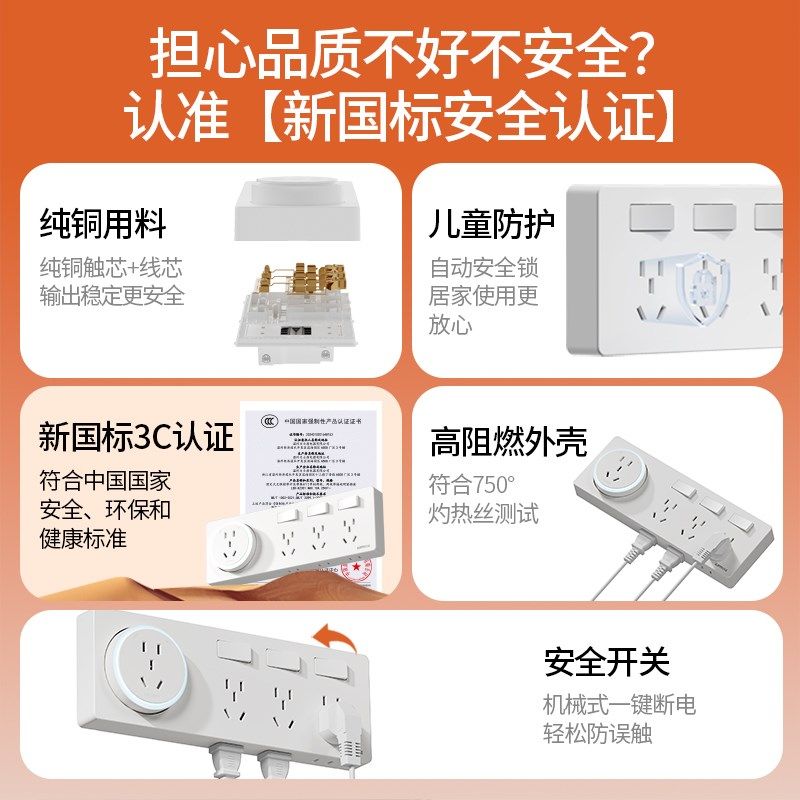 86型扩展插座多功能转换器电源拓展免打孔接线板墙面固定无线排插