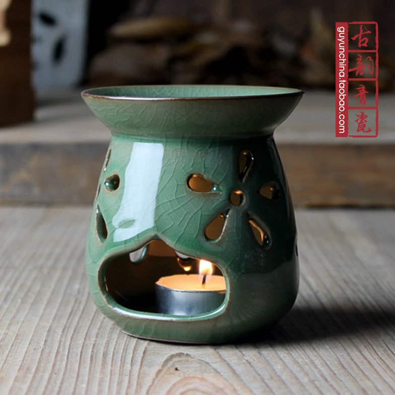 龙泉青瓷香炉 精品陶瓷精油香薰炉蜡烛 铁胎冰裂香薰炉香薰灯包邮