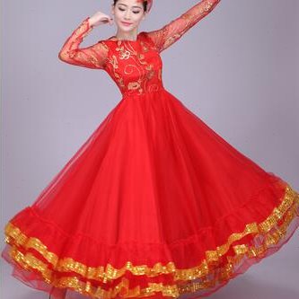 2024新款民族舞蹈表演服大合唱舞台装开场舞大摆裙演出服长裙包邮