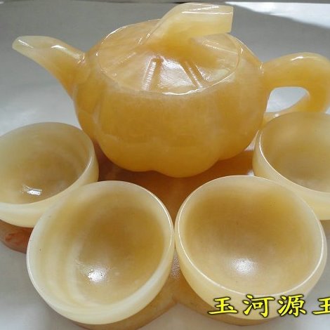 包快递原生态米黄玉茶具一套 戈壁黄玉酒具摆件 送礼佳品