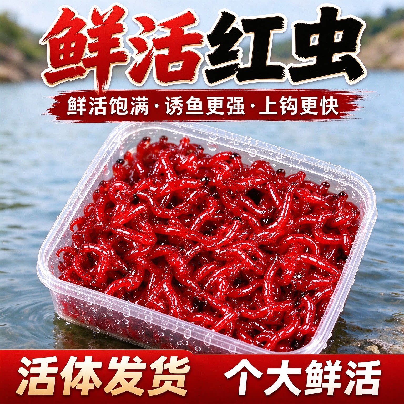 精选鲜活红虫特大公母拉饵鲫鱼