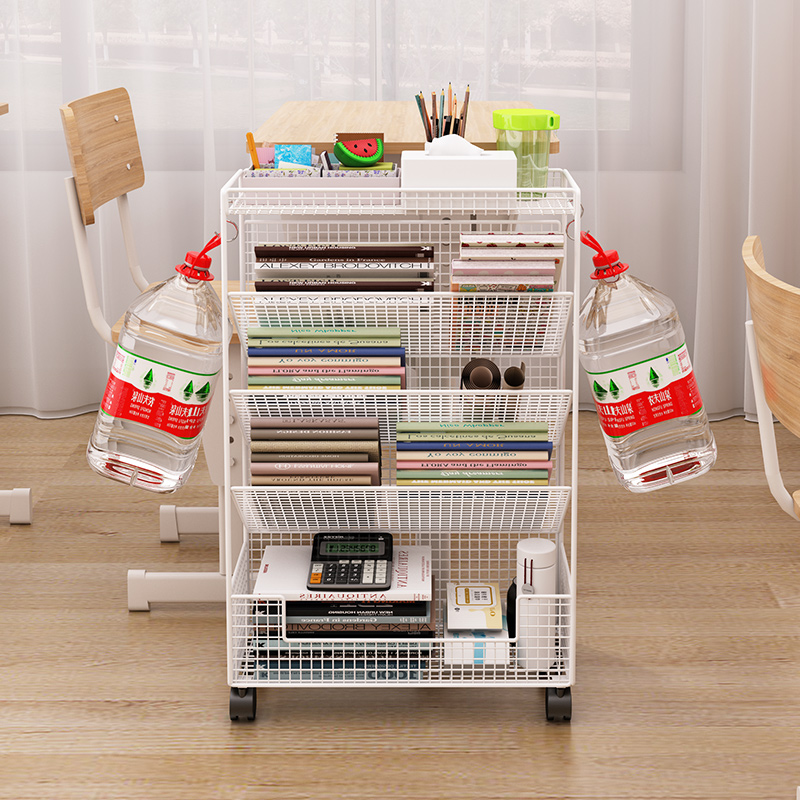 小书架书桌旁置物架落地带轮可移动桌E面书本收纳层架简易课桌旁