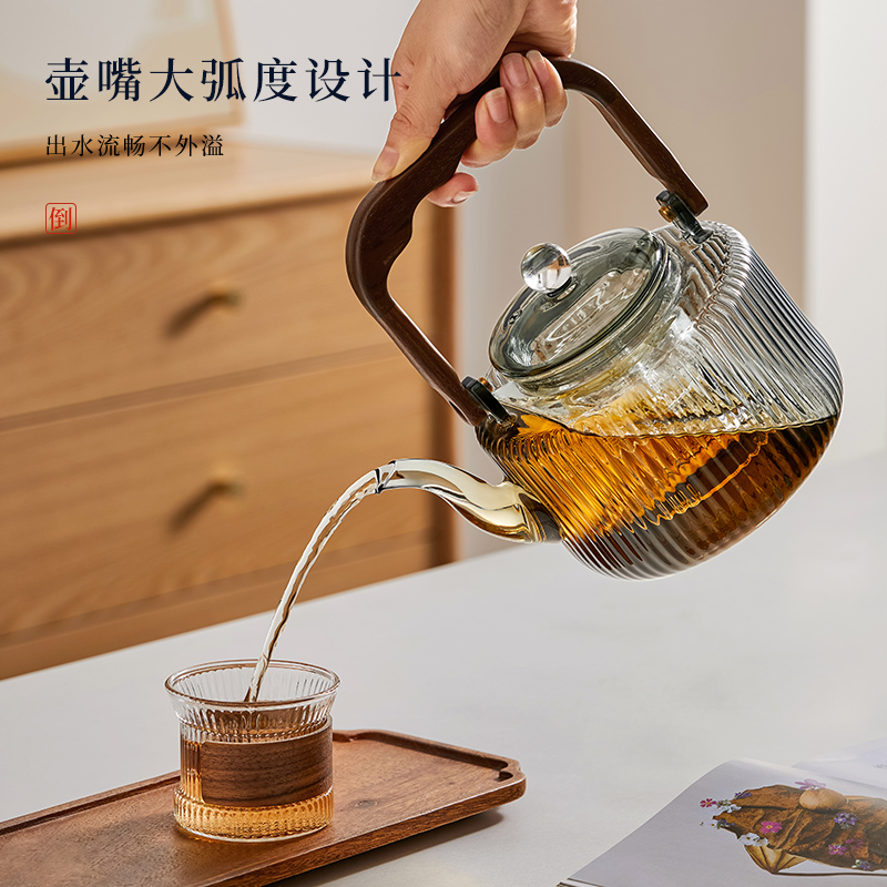 茶壶玻璃提梁壶大j容量家用煮茶壶耐高温泡茶壶蒸煮一体黑晶炉茶