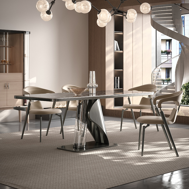 压克力奢石岩板餐桌简约长方形高端家用意式轻奢Y餐桌椅组合