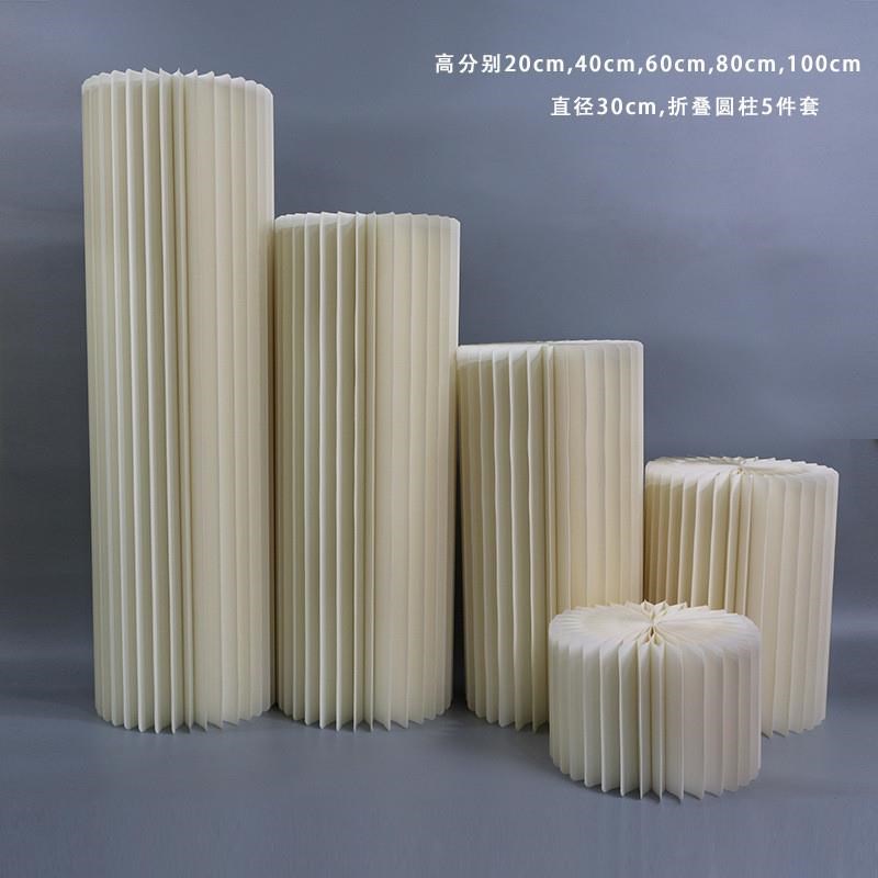 新款婚庆道具路引摆件折纸甜品台折叠圆柱纸质罗马柱商场橱窗布置