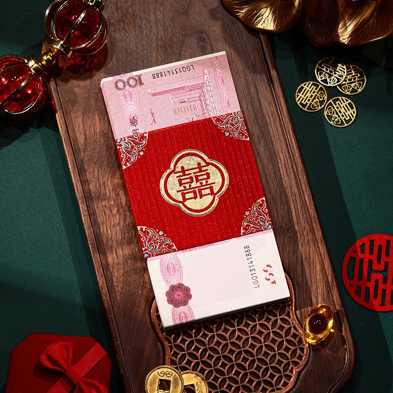 万元彩礼捆钱喜n字封条套,喜气洋洋!细节满满