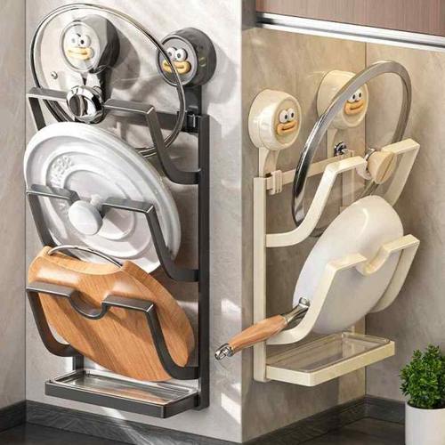 吸盘锅盖架免打孔厨房置物架多功能吸盘式收纳架菜板架多层砧板架