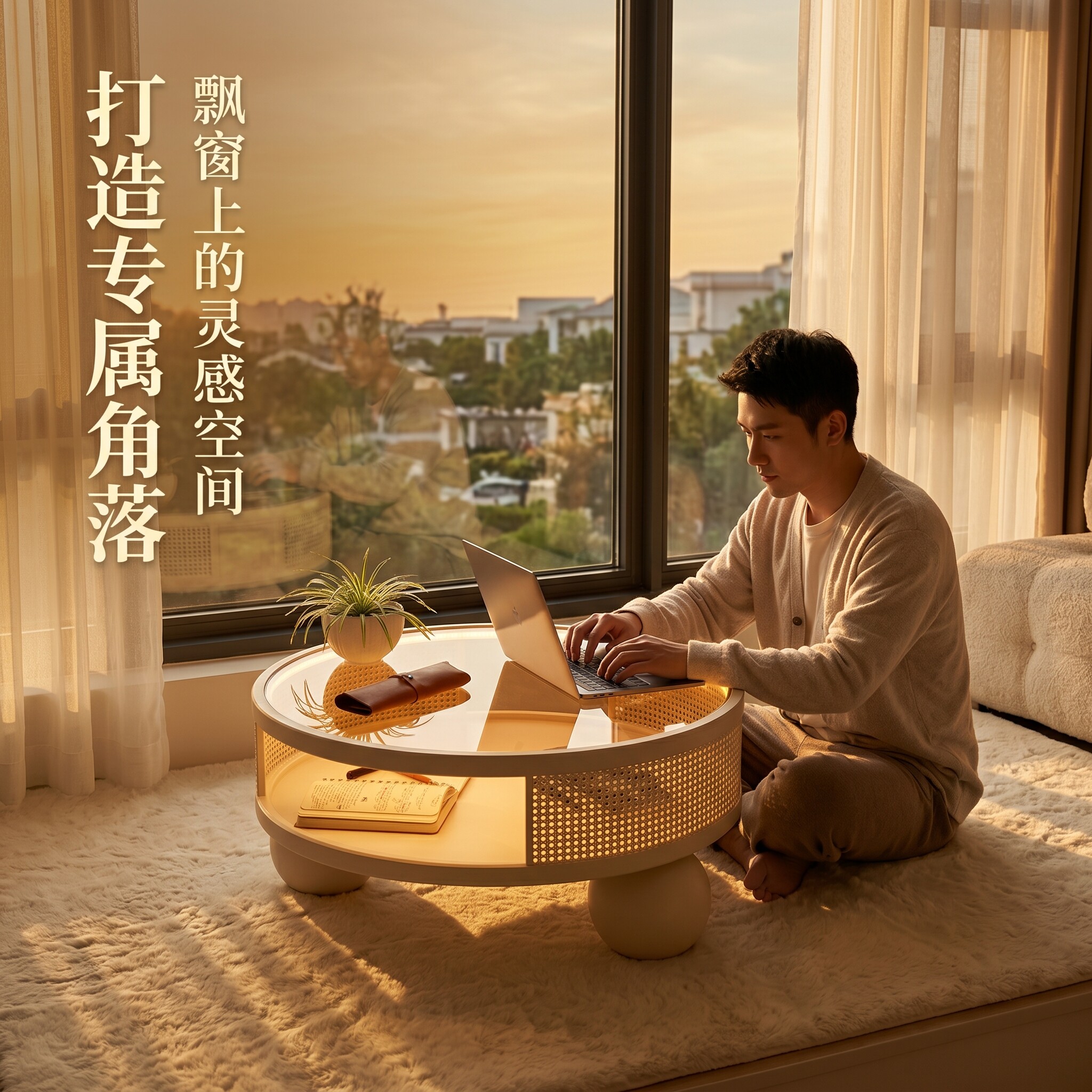 奶油风简约飘窗小桌榻榻米茶桌