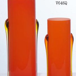 彩色玻璃花瓶橙色圆柱形直筒卧室摆设水培器皿现代欧式餐桌样板房