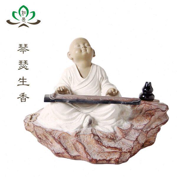 创意香道摆件铁丸石小和尚小沙弥琴瑟生香一角禅石愿禅趣工艺礼品