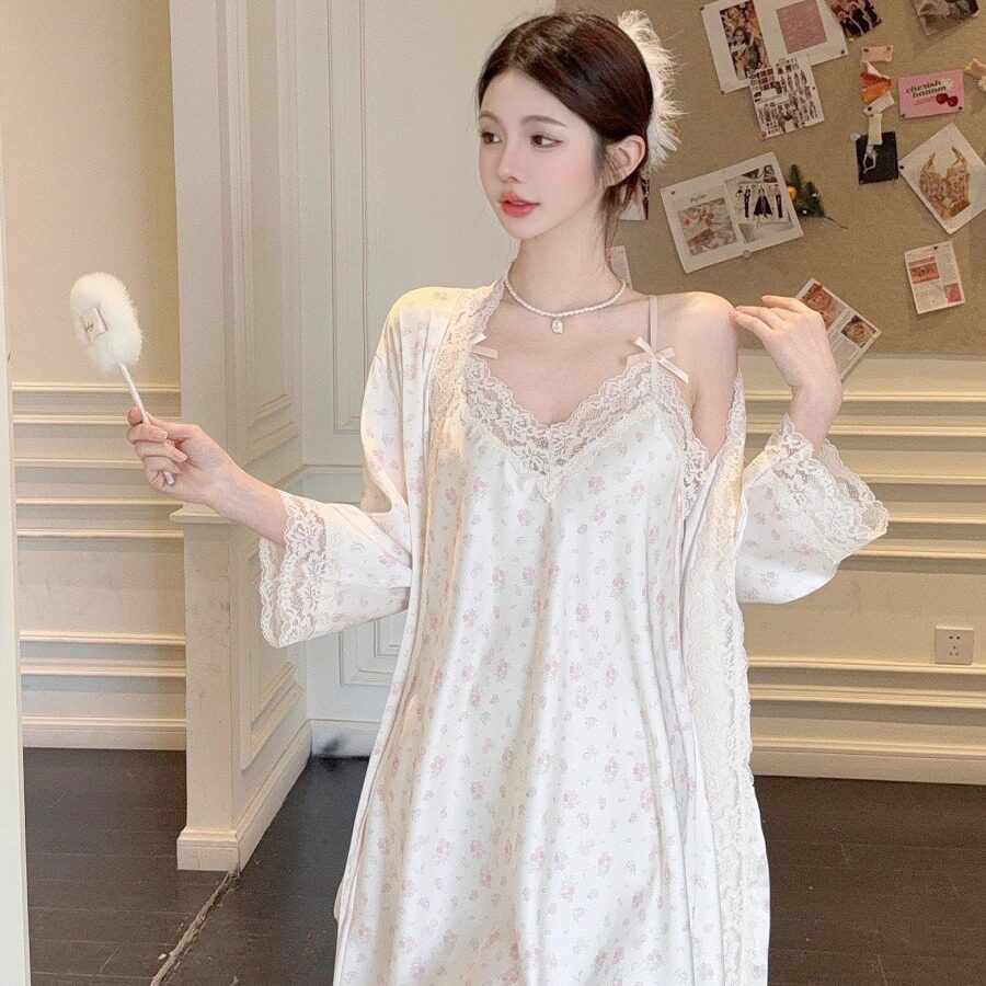 真丝睡衣女2025新款性感碎花薄款吊带睡裙睡袍高级感家居服两件套