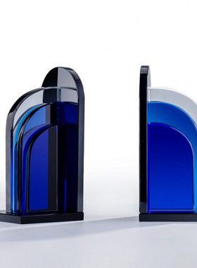 现代北欧蓝色拱形水晶书档书立摆件轻奢意式极简样板房售楼部书夹