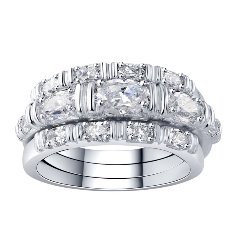 轻奢覆古间钻叠戴排钻三合一戒指女C925银镀金三戴款时尚百搭通勤