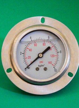 压力表背接不锈钢轴向带边耐震充油YN60ZT 10Kg/145Psi面板式