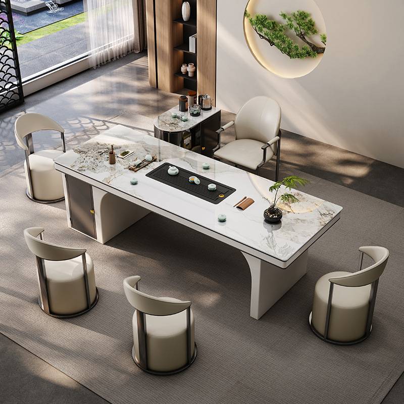 大板茶台干泡湿泡一体意式简约办公客厅阳台家用岩板茶桌组合茶几