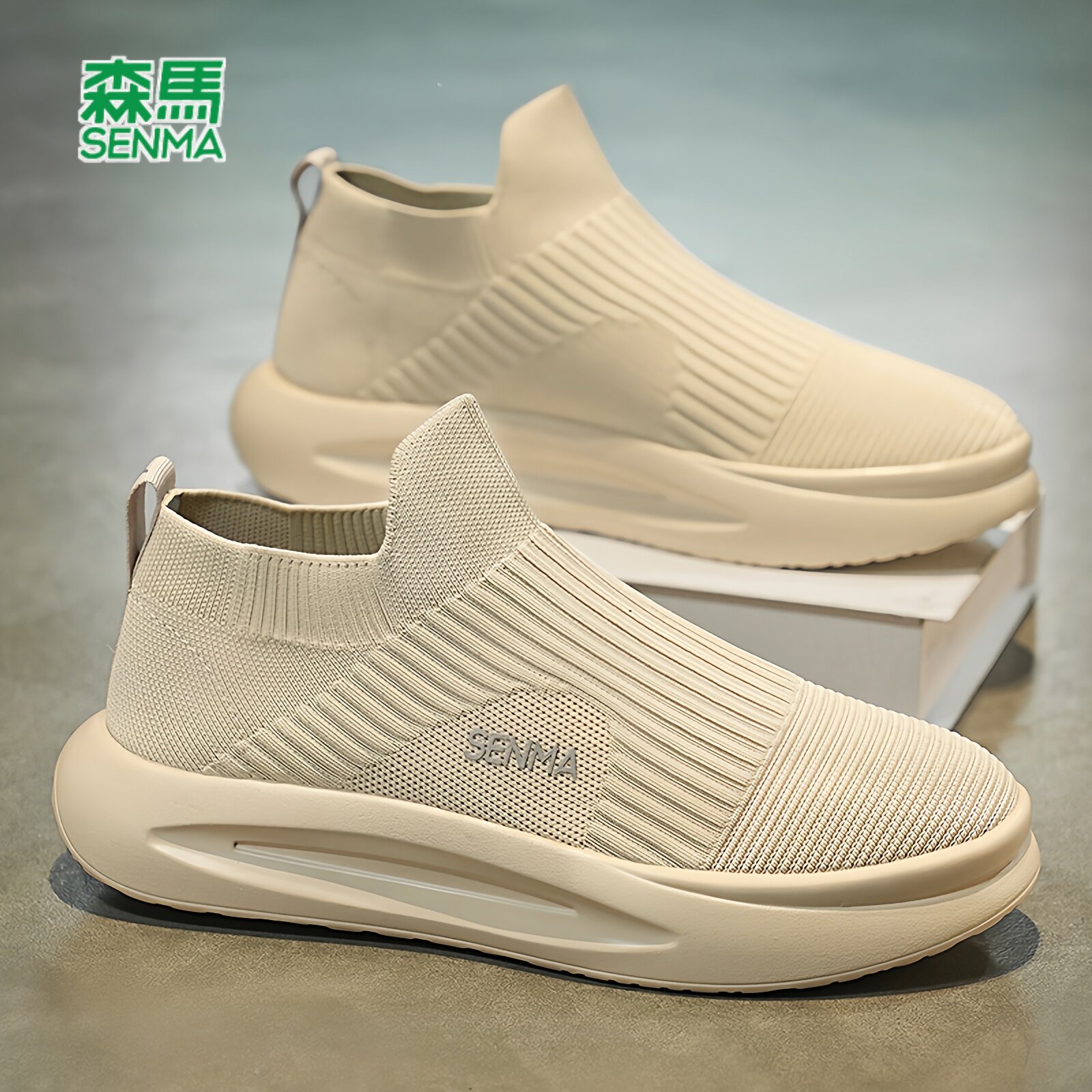 森马帆布鞋男士2026新款春季飞织网面透气休闲运动厚底一脚蹬男鞋