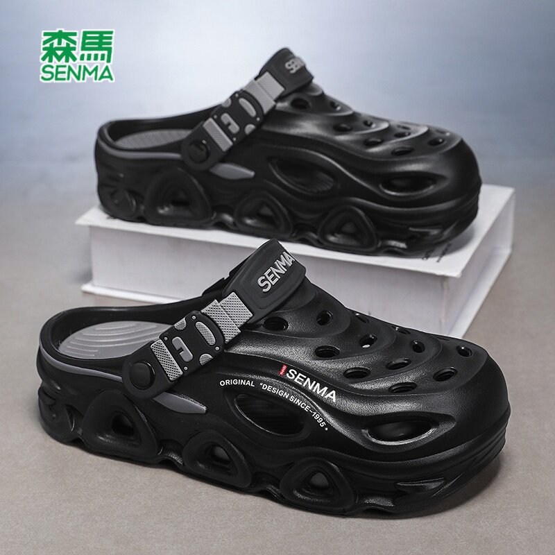 森马洞洞鞋男款夏季新款包头拖鞋运动休闲防滑厚底增高沙滩凉鞋