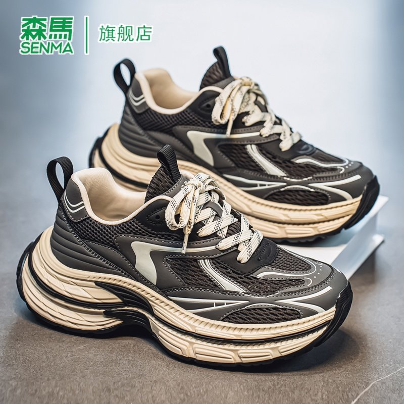 森马男鞋春季2026新款网面透气百搭运动休闲厚底增高男士老爹鞋子