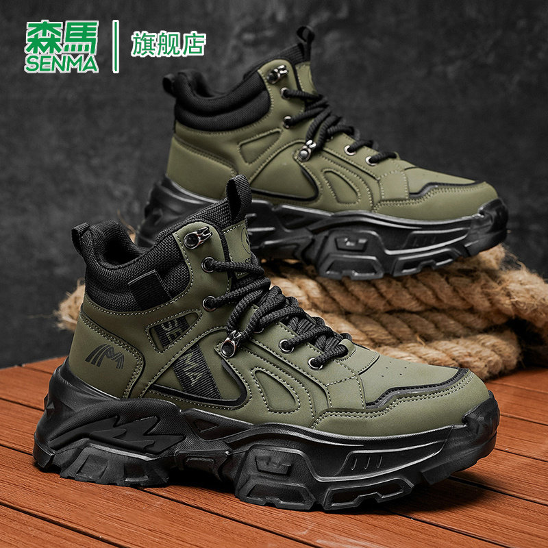 森马马丁靴男款2026新款冬季高帮短靴户外登山运动厚底增高工装靴