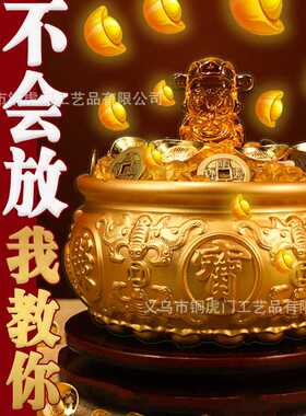 铜聚宝盆纯黄铜摆件招聚实心客玄关财办公室装饰黄铜米缸存钱罐
