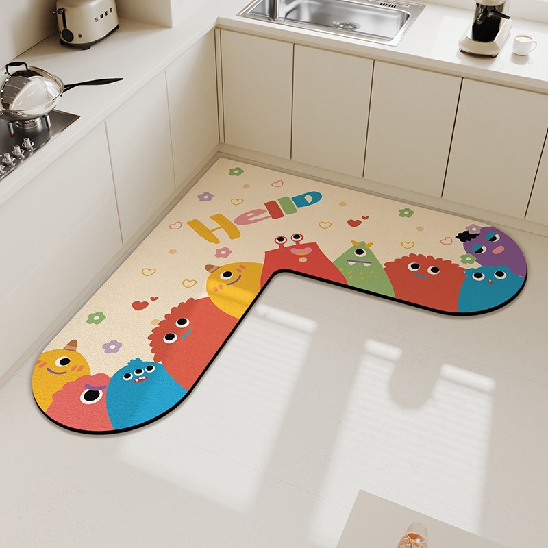 厨房吸水专用地垫k心形硅藻泥防滑防油拐角免洗地毯L型转角垫子
