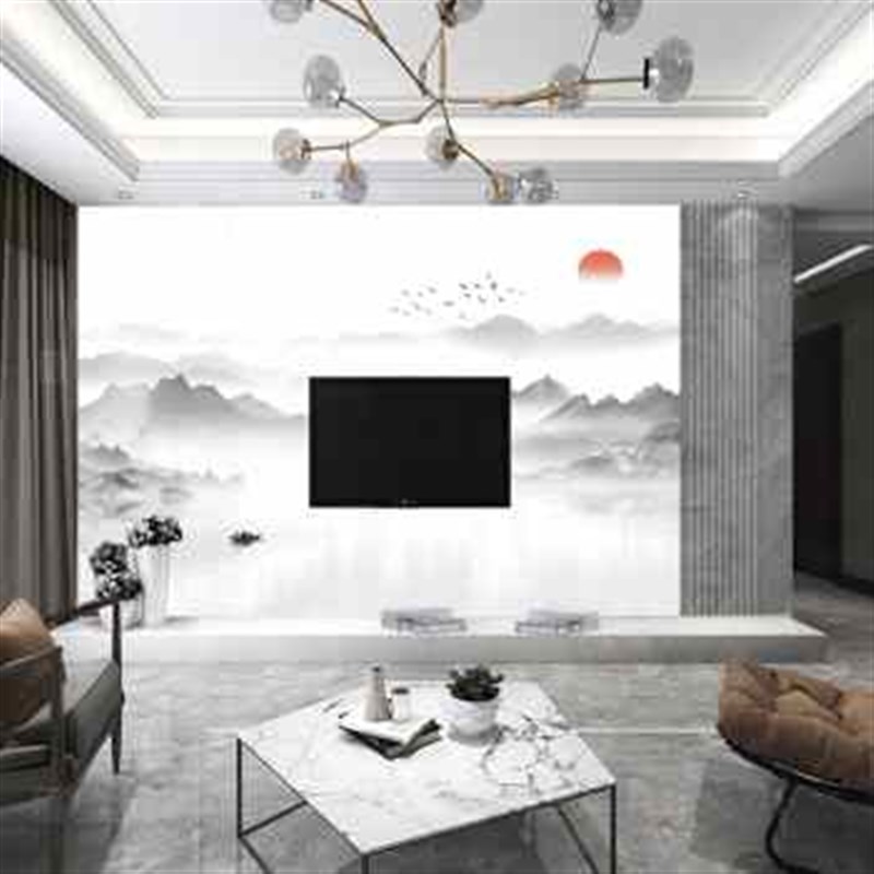 新款客厅电视背i景墙壁布新中式山水墙纸影视墙布轻奢壁纸5d8d壁