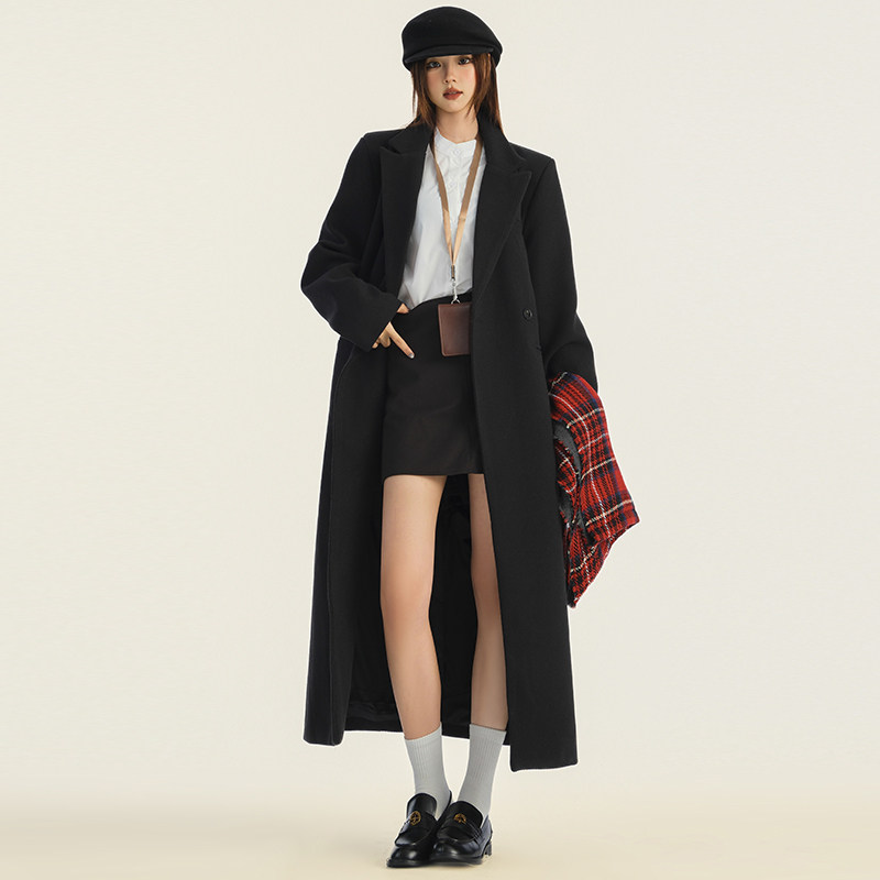 YKYM（女装）羊毛大衣秋冬新款高级感气质黑色灰色呢西装毛呢外套