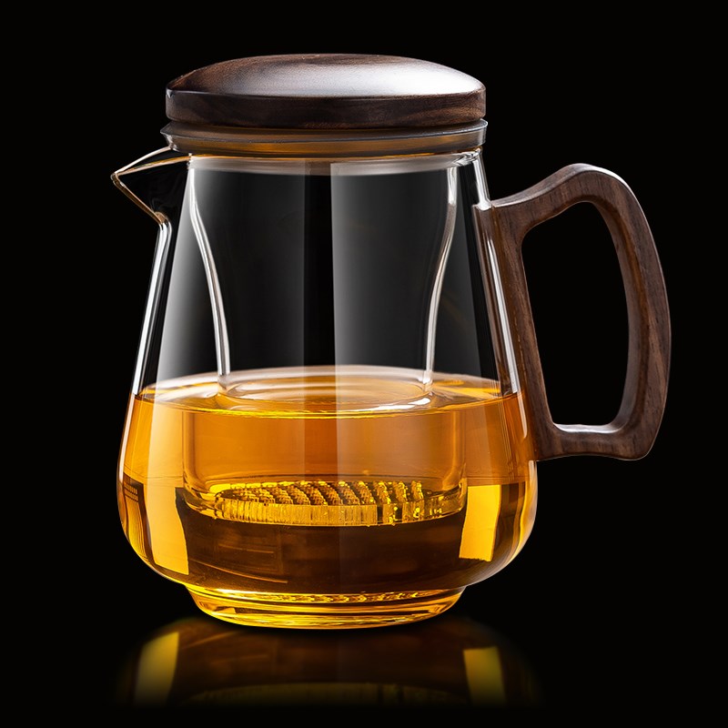 胡桃木侧把玻璃泡茶杯茶水分离过滤冲茶器功夫茶具泡茶壶三件杯