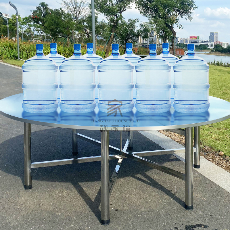 全不锈钢大圆桌2.2米配1.5米转盘酒店餐厅简约圆形折叠桌面大餐桌