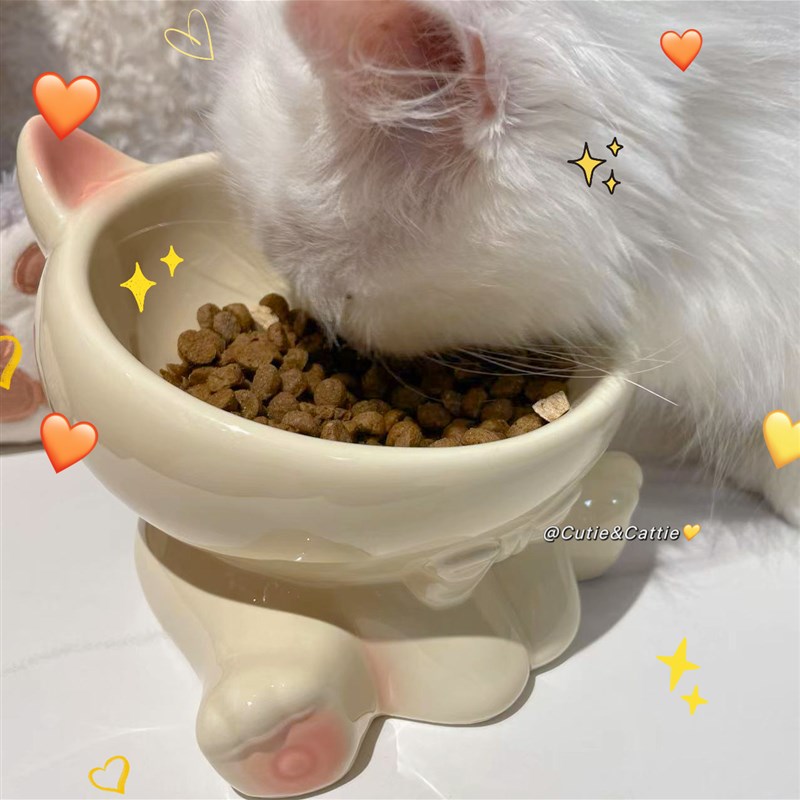 猫碗陶瓷高脚保护颈椎大口径可爱猫食盆斜口水碗猫咪饭碗狗碗狗盆