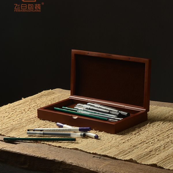 红磁吸笔盒25*13空盒 长条竹铰链笔盒竹木制简约复古创意收纳礼盒