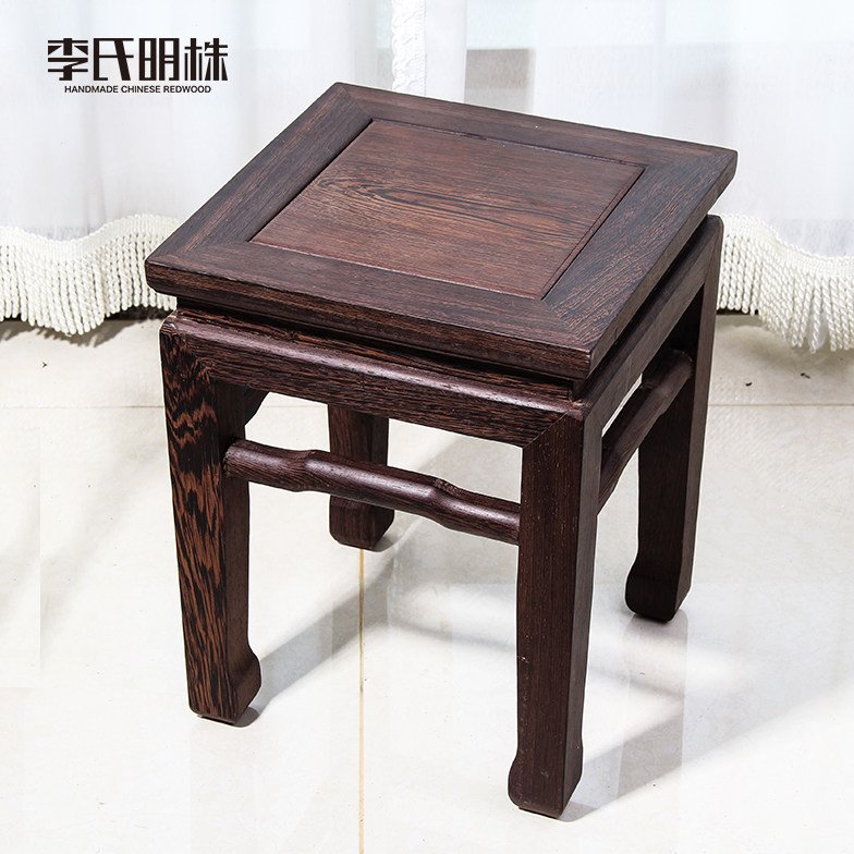 鸡翅木钩脚方凳实木矮凳中式简约餐桌凳餐椅家用小木凳子茶几凳