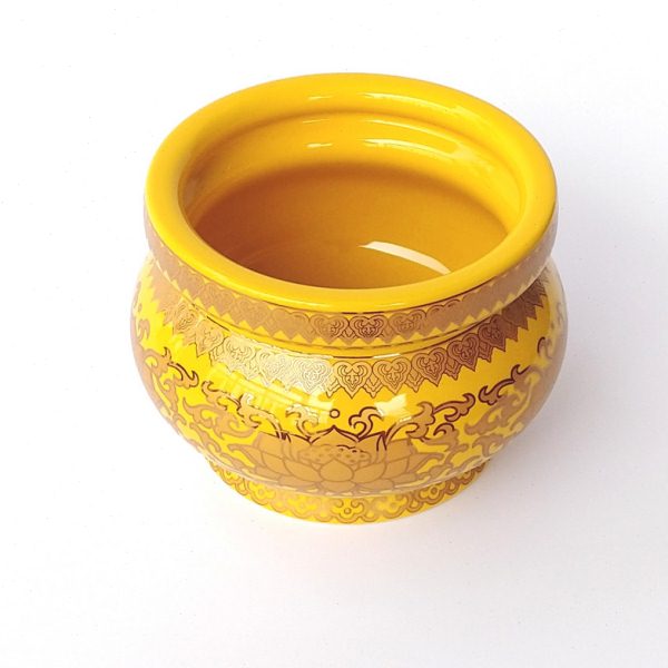 包邮 陶瓷莲花无字香炉8寸真金莲花金黄色釉