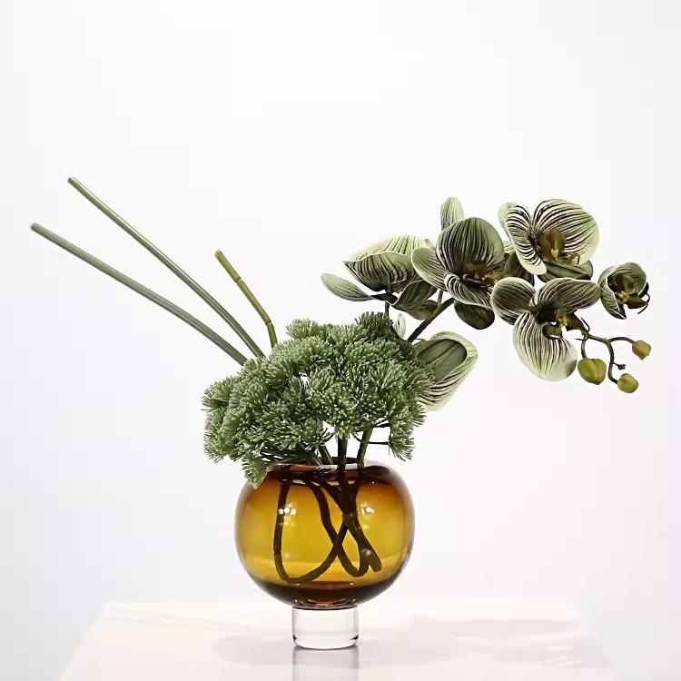现代高级感玻璃插花仿真花艺摆件样板房客厅茶几餐桌摆花软装饰品