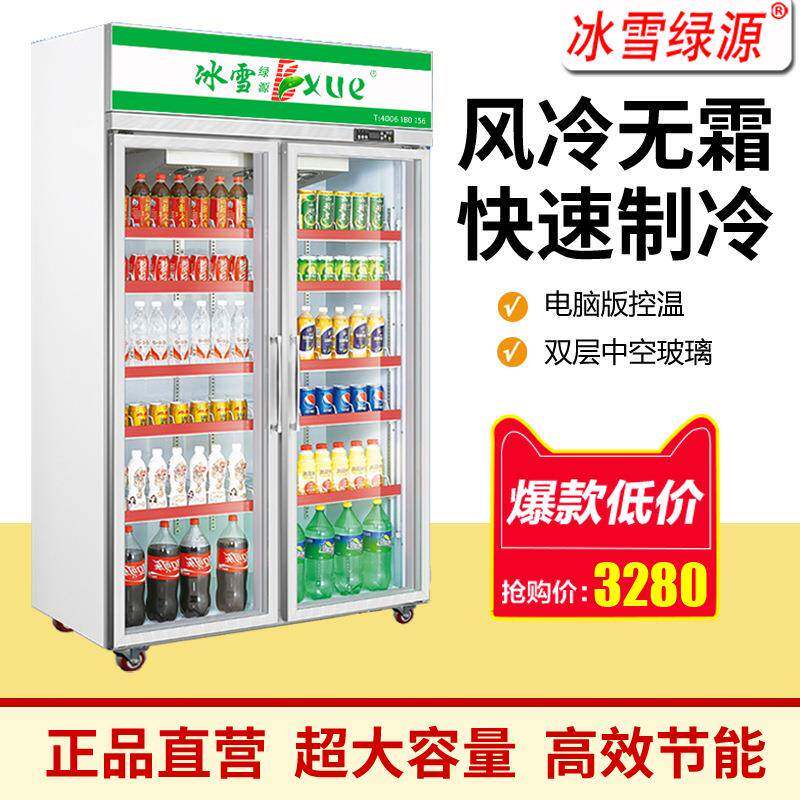 冰雪便利店立式双门饮料柜商用冰箱超市冷藏展示柜冰柜保鲜柜冷柜