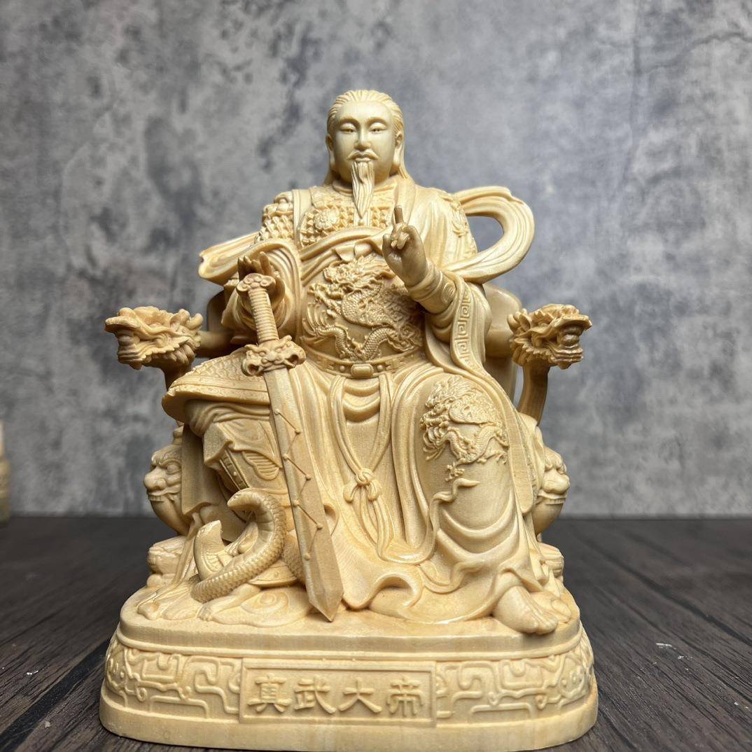 新款桧木雕刻真武大帝摆件木雕居家供奉神像菩萨工艺品